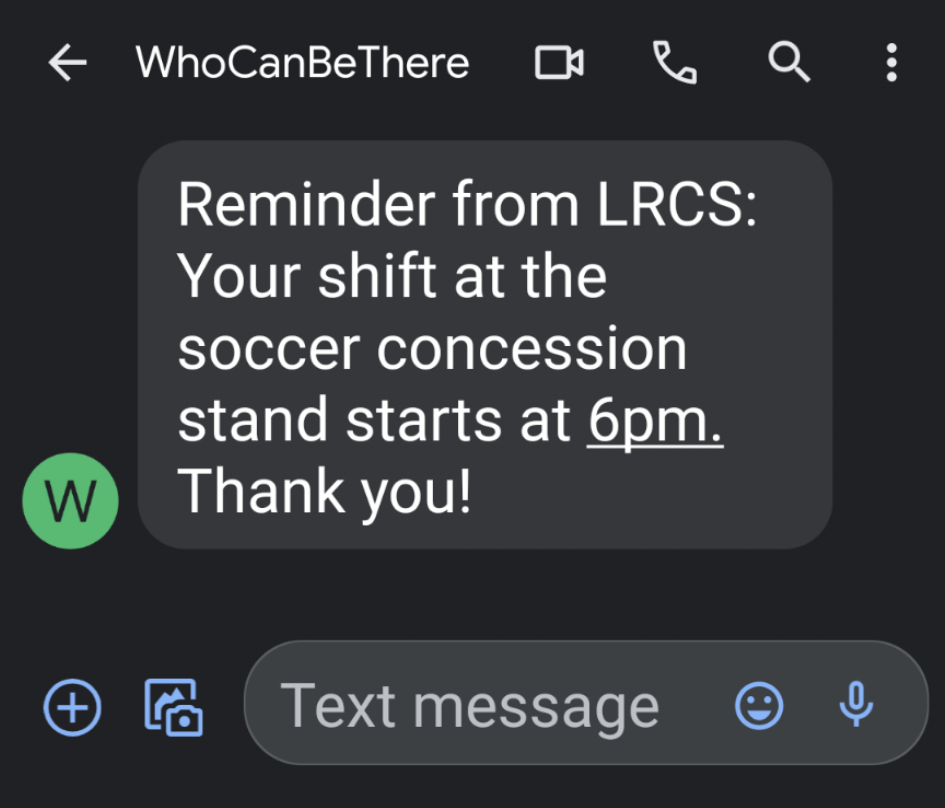 Sample text message reminding sometime to attend